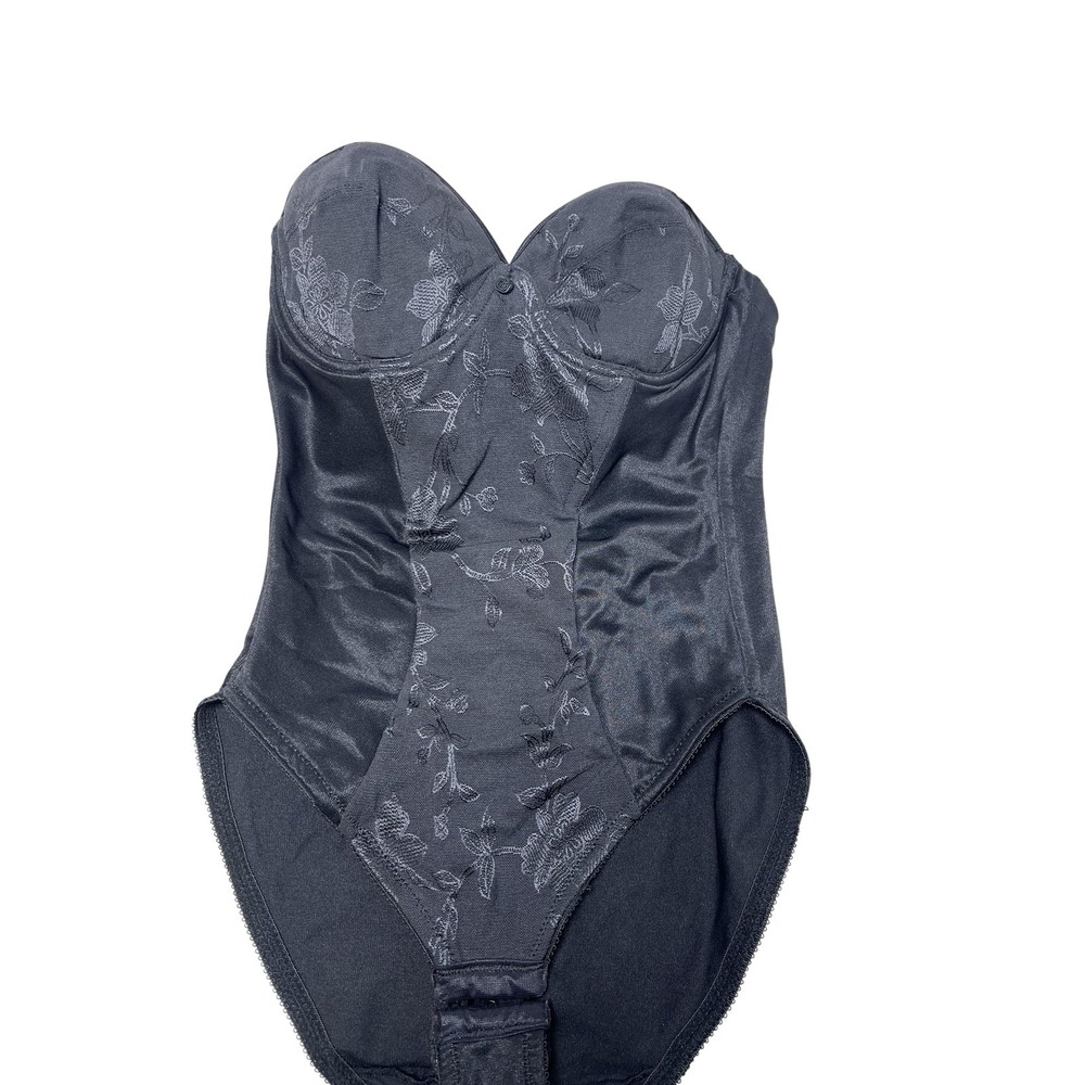 Shapewear Corselette Bodysuit Womens Medium Black Floral Slimming Underwire